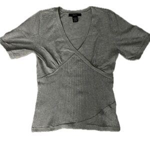 Gray Short Sleeve Wrap Top